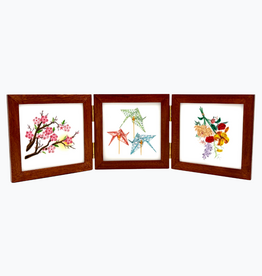 Bunyaad Pakistan Natural Mahogany Wood Trio Frame Hinged