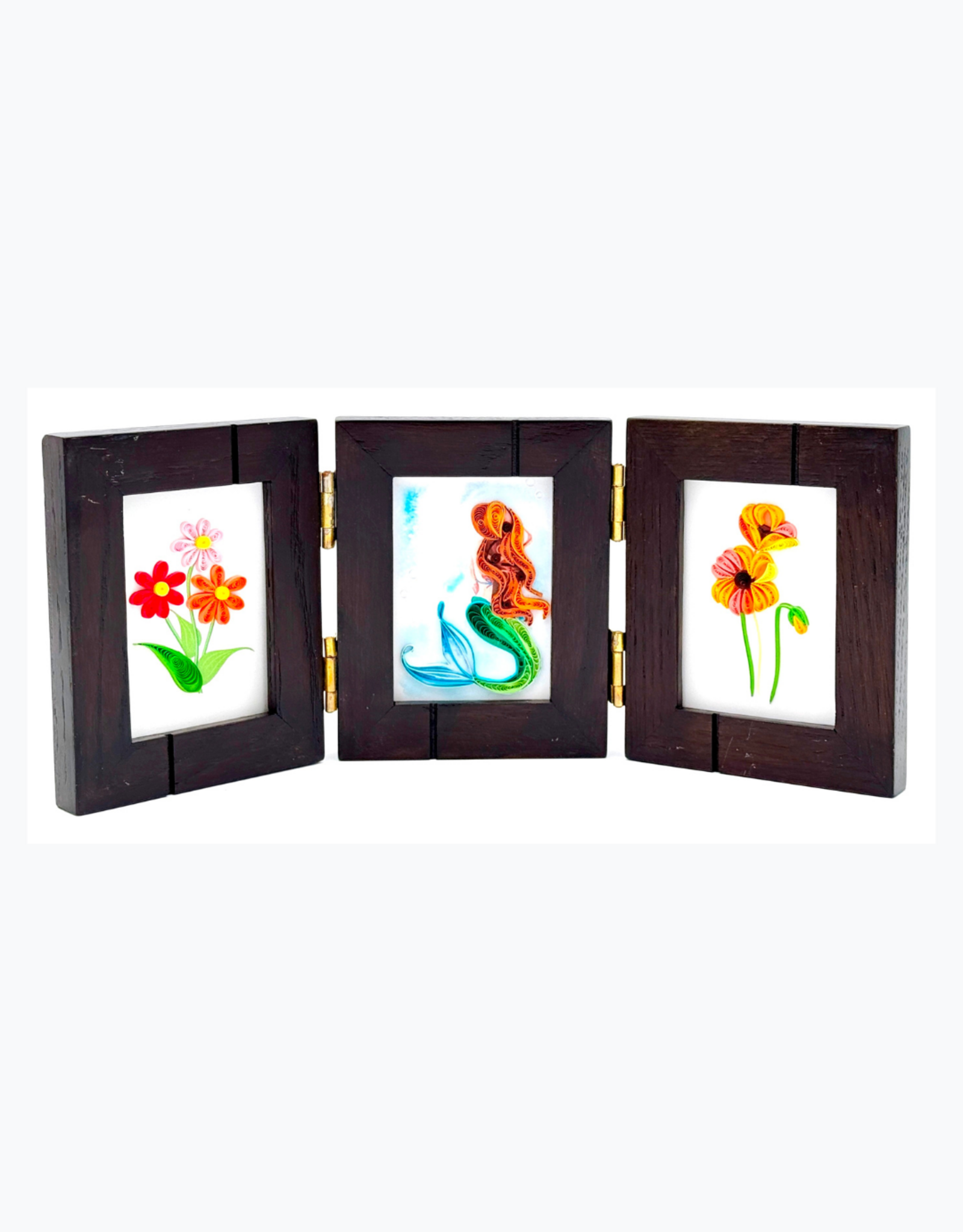 Bunyaad Pakistan Dark Red Oak Striped Wood Frame - Gift Enclosure Trio Hinged