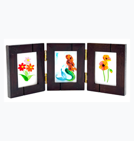 Bunyaad Pakistan Dark Red Oak Striped Wood Frame - Gift Enclosure Trio Hinged