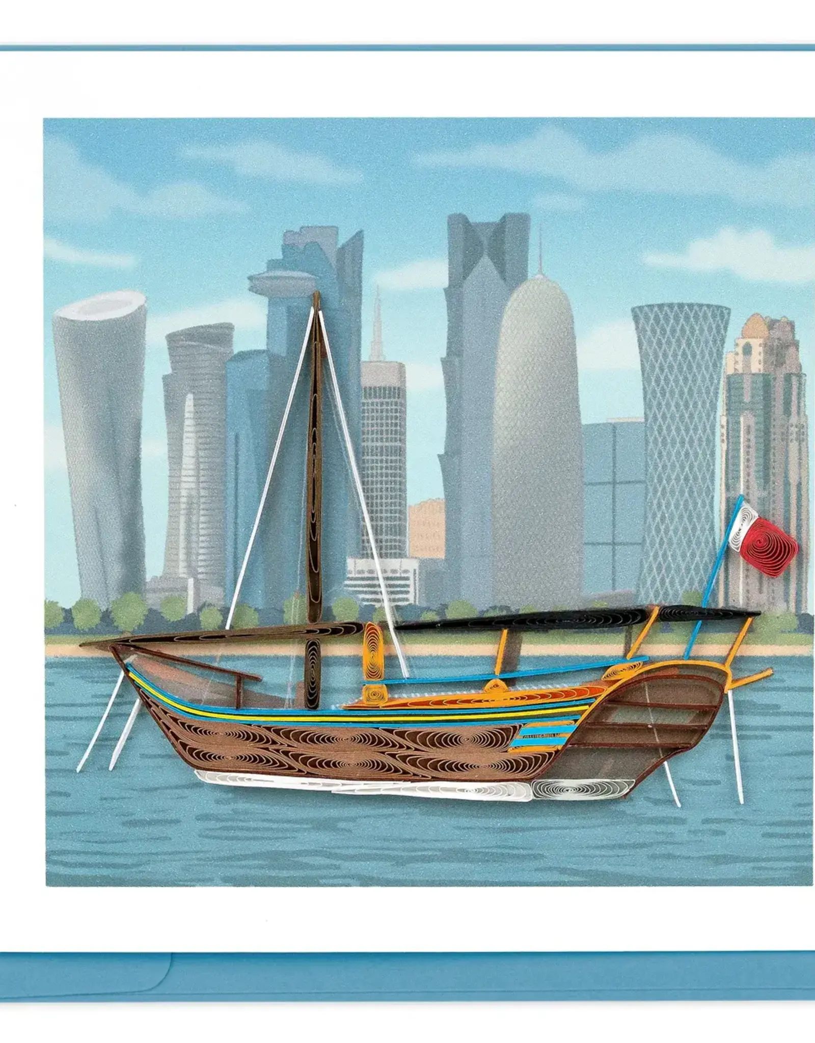 Quilling Card Quilled Doha Skyline with Dhow Boat Greeting Card