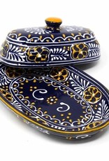 Global Crafts Encantada Pottery Butter Dish, Blue
