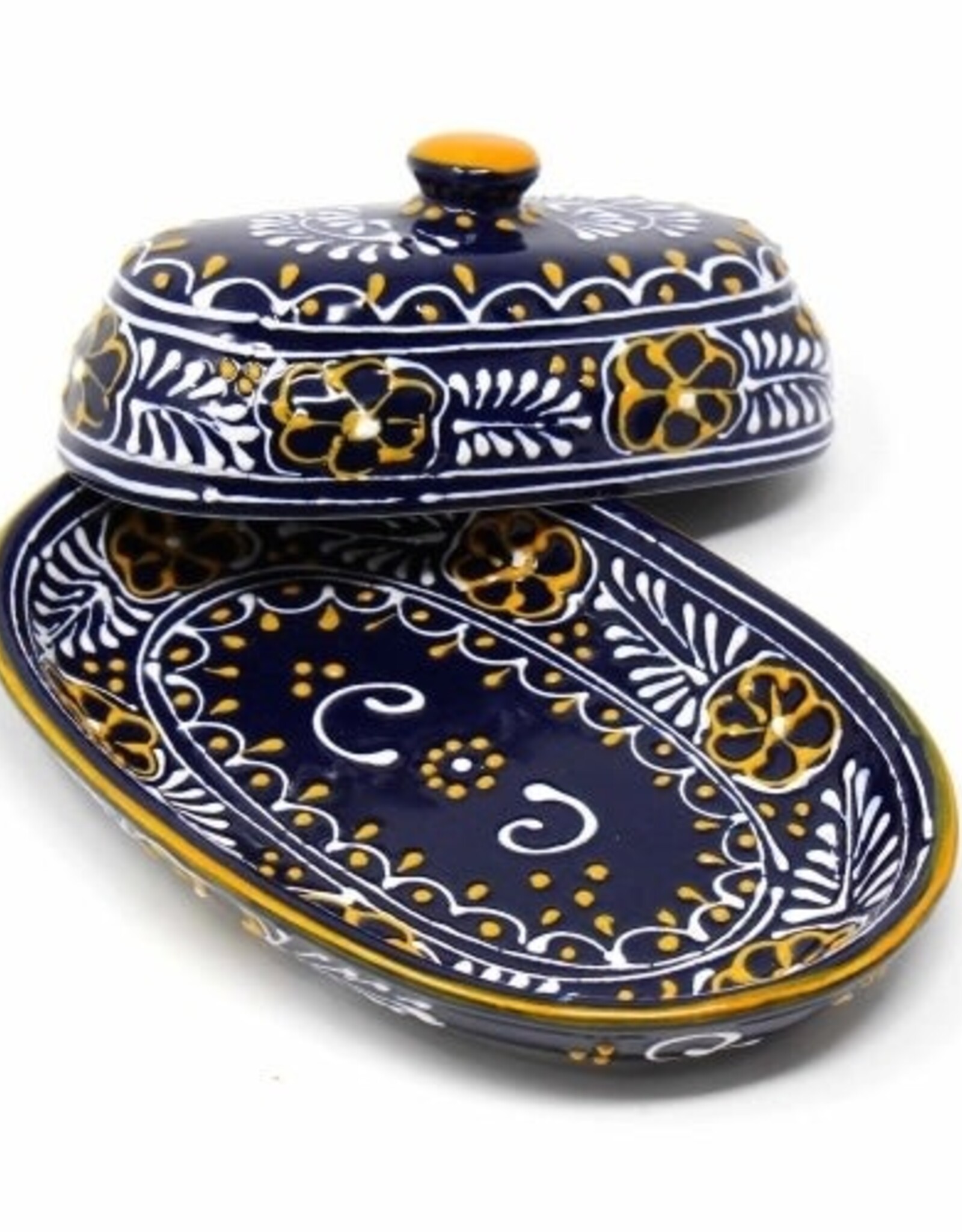 Global Crafts Encantada Pottery Butter Dish, Blue