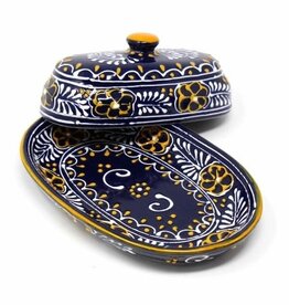 Global Crafts Encantada Pottery Butter Dish, Blue