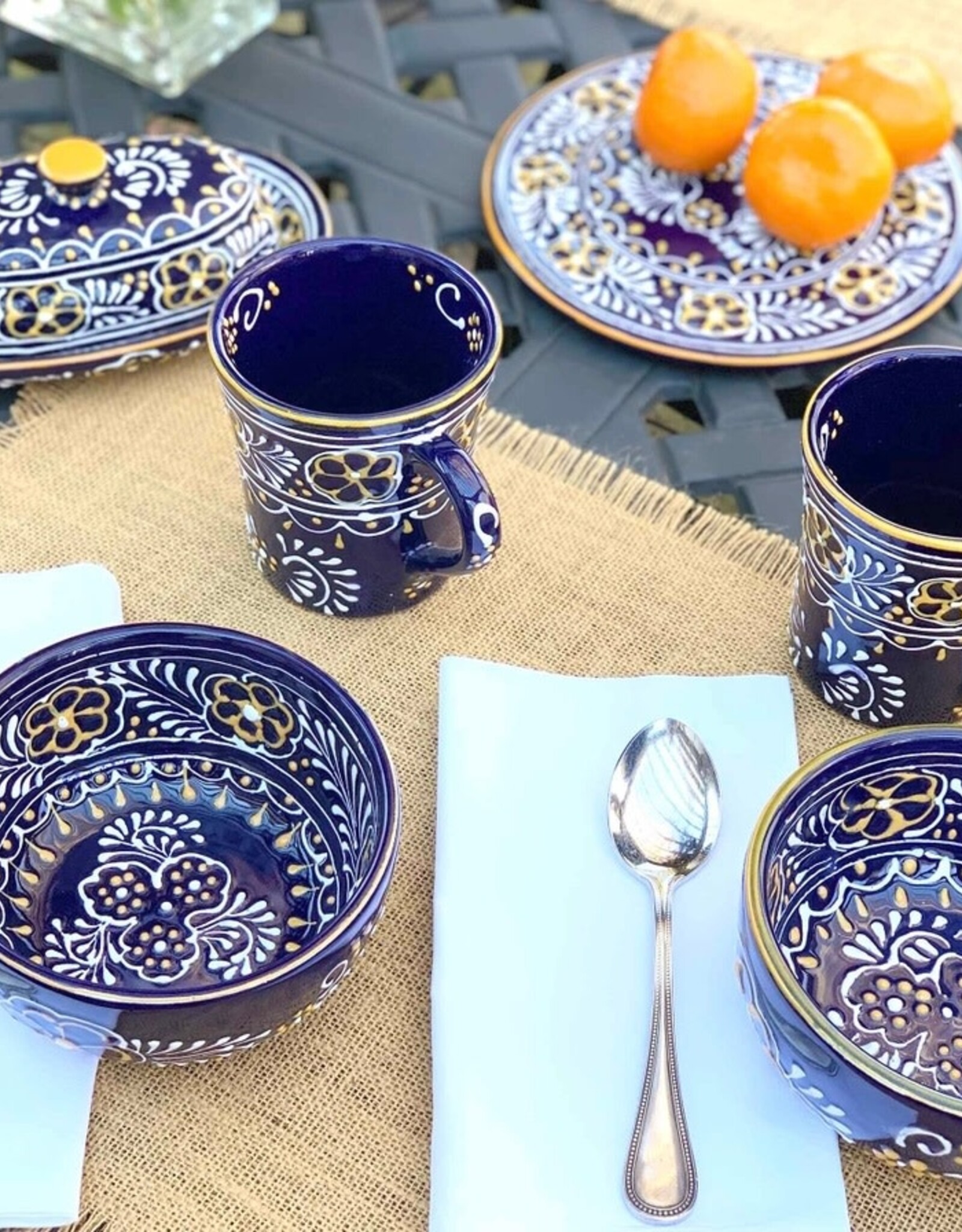 Global Crafts Encantada Pottery Butter Dish, Blue