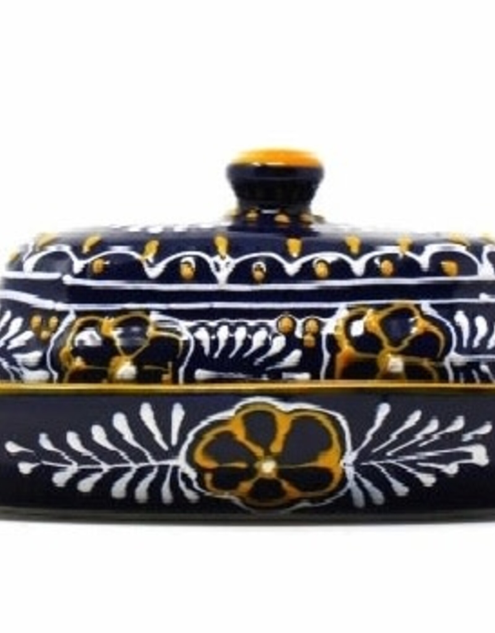 Global Crafts Encantada Pottery Butter Dish, Blue