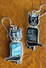 Global Crafts Alpaca Silver Abalone Kitty Cat Earrings