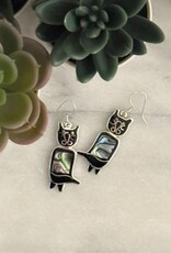 Global Crafts Alpaca Silver Abalone Kitty Cat Earrings