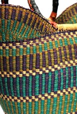 Global Crafts Bolga Tote, Mixed Colors with Leather Handle