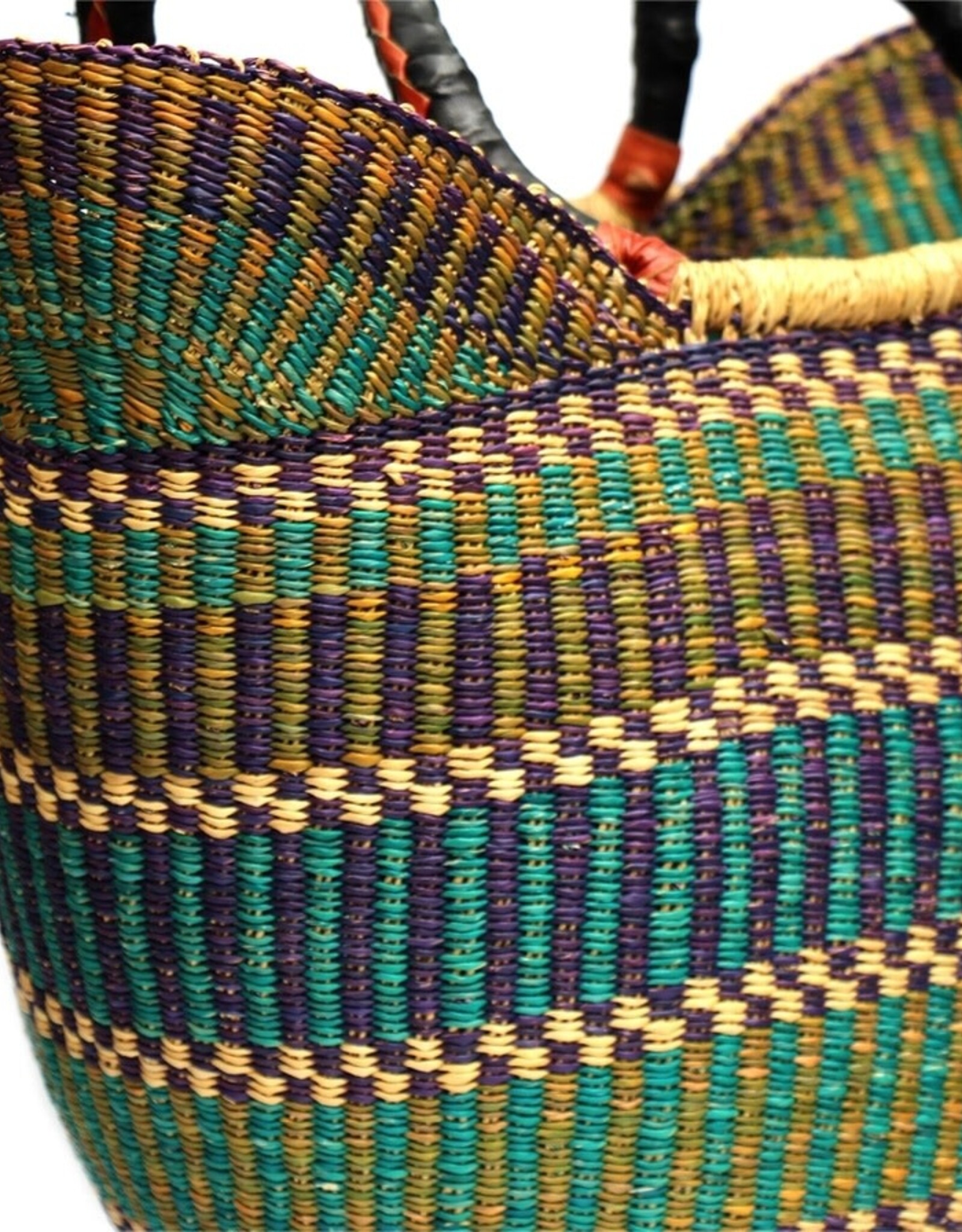 Global Crafts Bolga Tote, Mixed Colors with Leather Handle