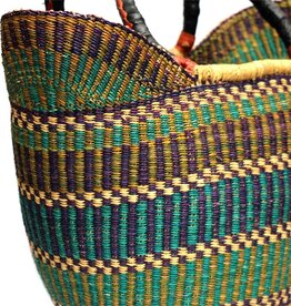 Global Crafts Bolga Tote, Mixed Colors with Leather Handle