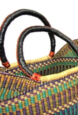 Global Crafts Bolga Tote, Mixed Colors with Leather Handle