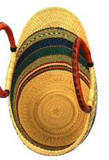 Global Crafts Bolga Tote, Mixed Colors with Leather Handle