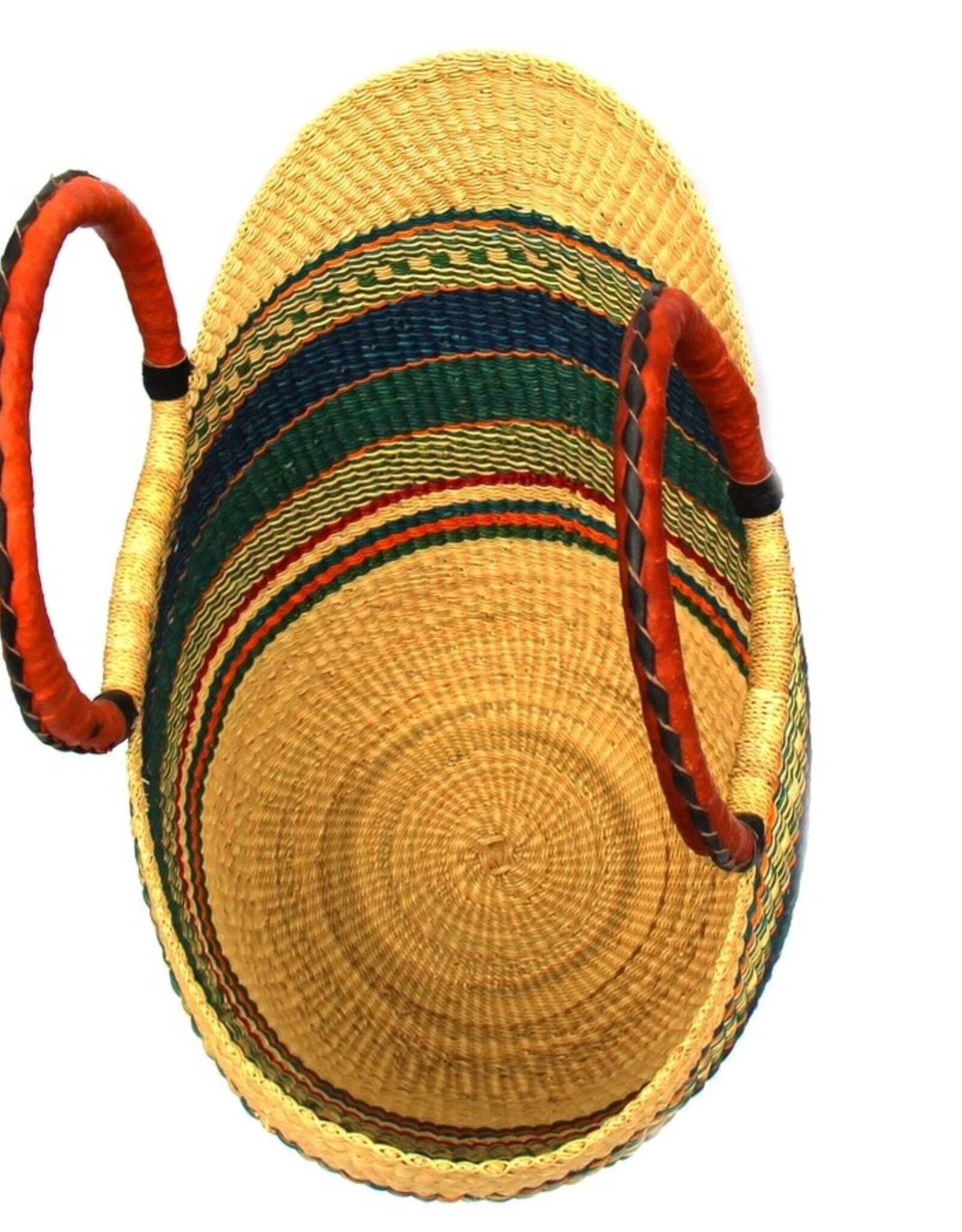 Global Crafts Bolga Tote, Mixed Colors with Leather Handle