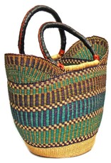 Global Crafts Bolga Tote, Mixed Colors with Leather Handle