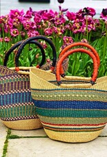 Global Crafts Bolga Tote, Mixed Colors with Leather Handle