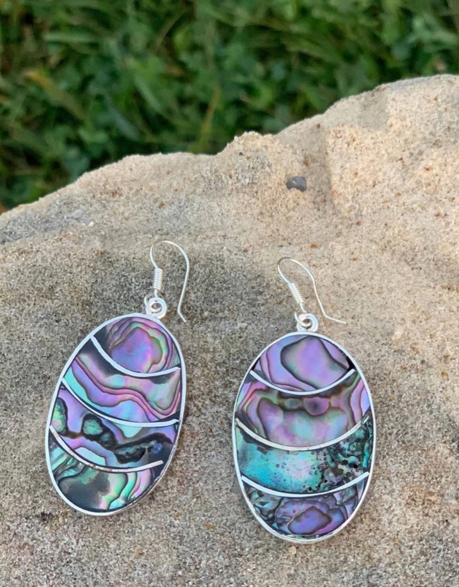 Global Crafts Lavender Frost Abalone Oval Earrings