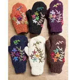 Ganesh Himal Wool Knit Embroidered Mittens