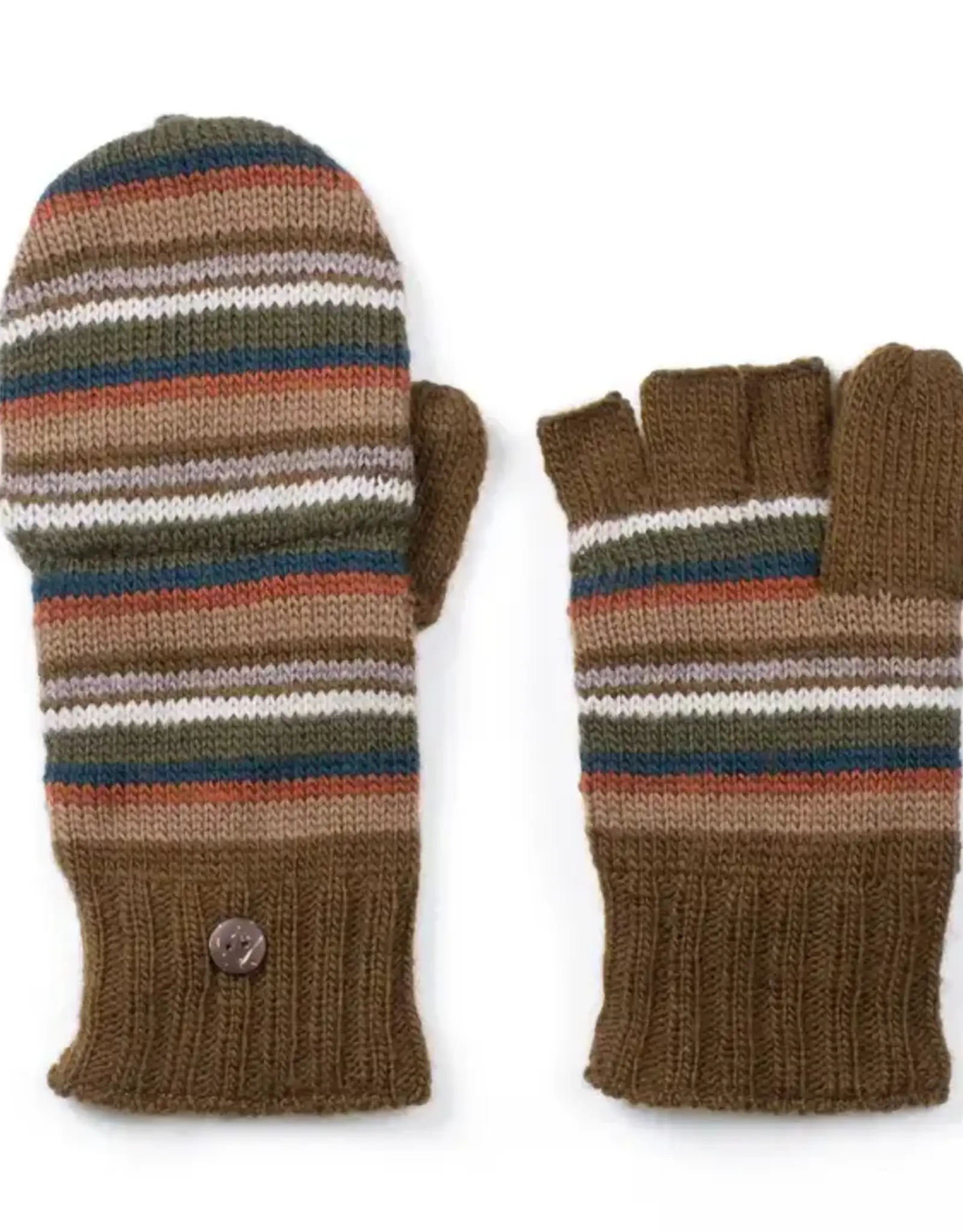 Lost Horizons Boston Striped Fingerless Gloves - Dark Khaki