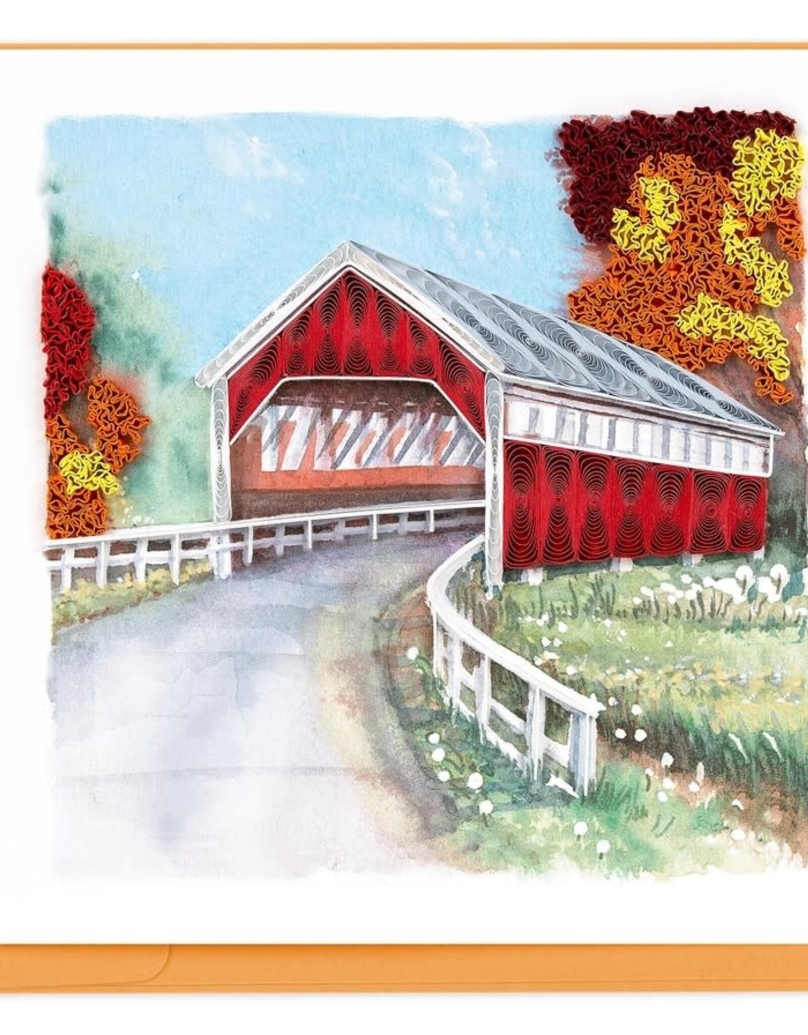Quilling Card Quilled Red Covered Bridge Card