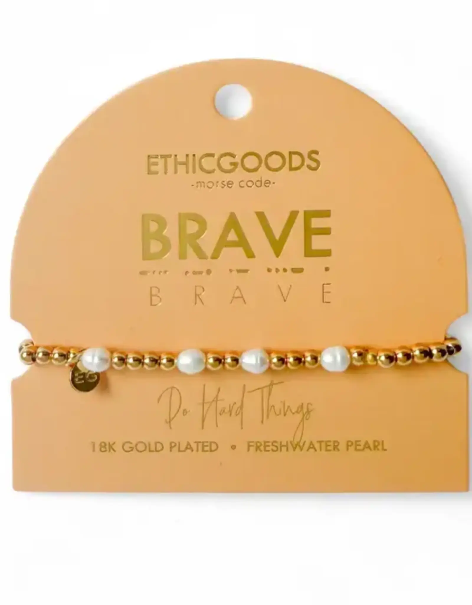 EthicGoods Morse Code Bracelet: Brave (Pearl & Gold)