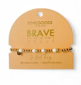 EthicGoods Morse Code Bracelet: Brave (Pearl & Gold)