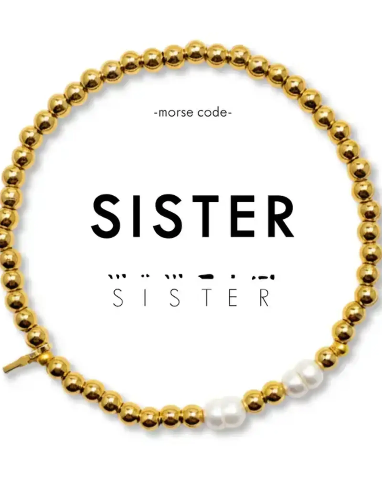EthicGoods Morse Code Bracelet: Sister (Pearl & Gold)