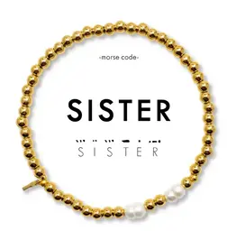 EthicGoods Morse Code Bracelet: Sister (Pearl & Gold)