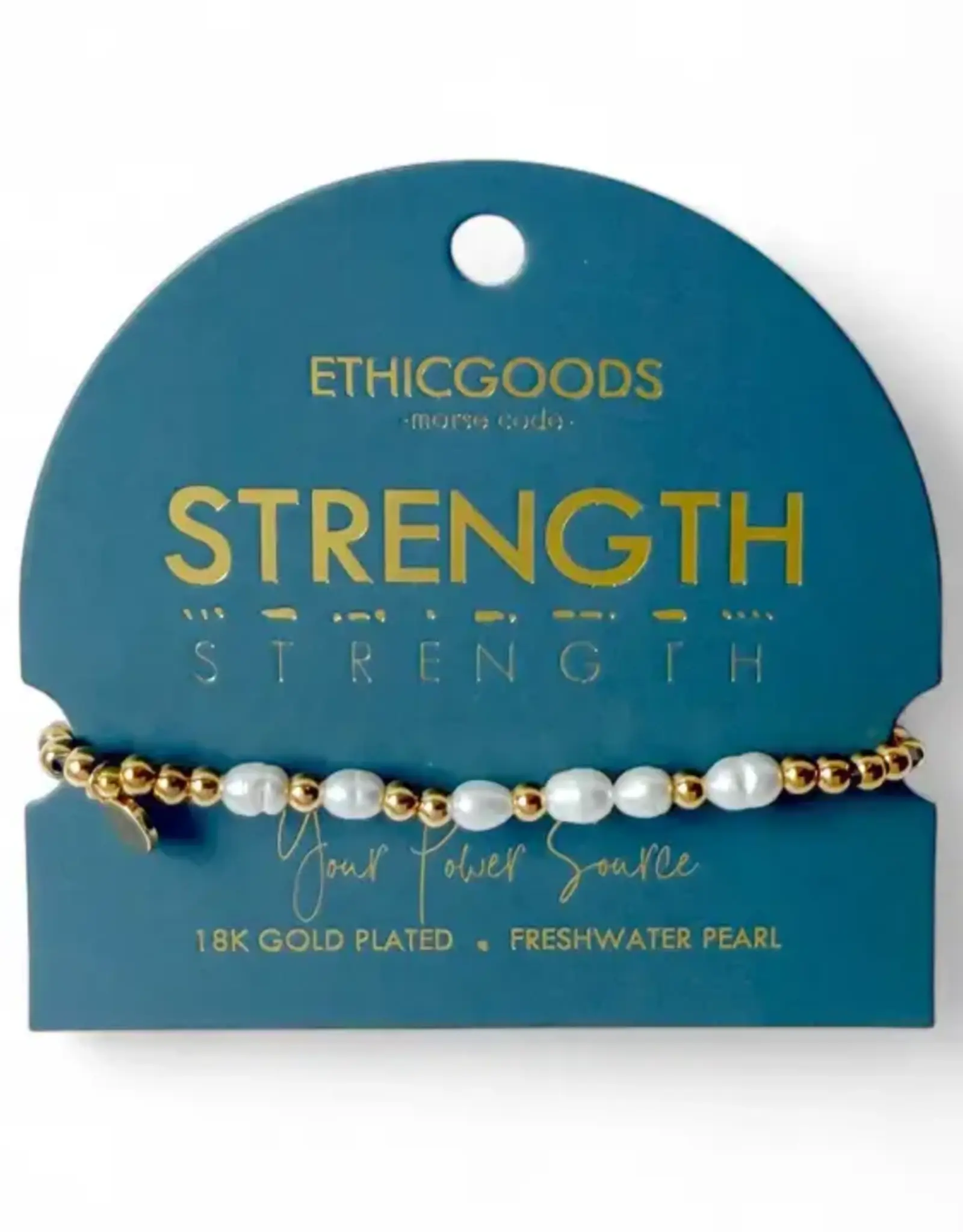 EthicGoods Morse Code Bracelet: Strength (Pearl & Gold)