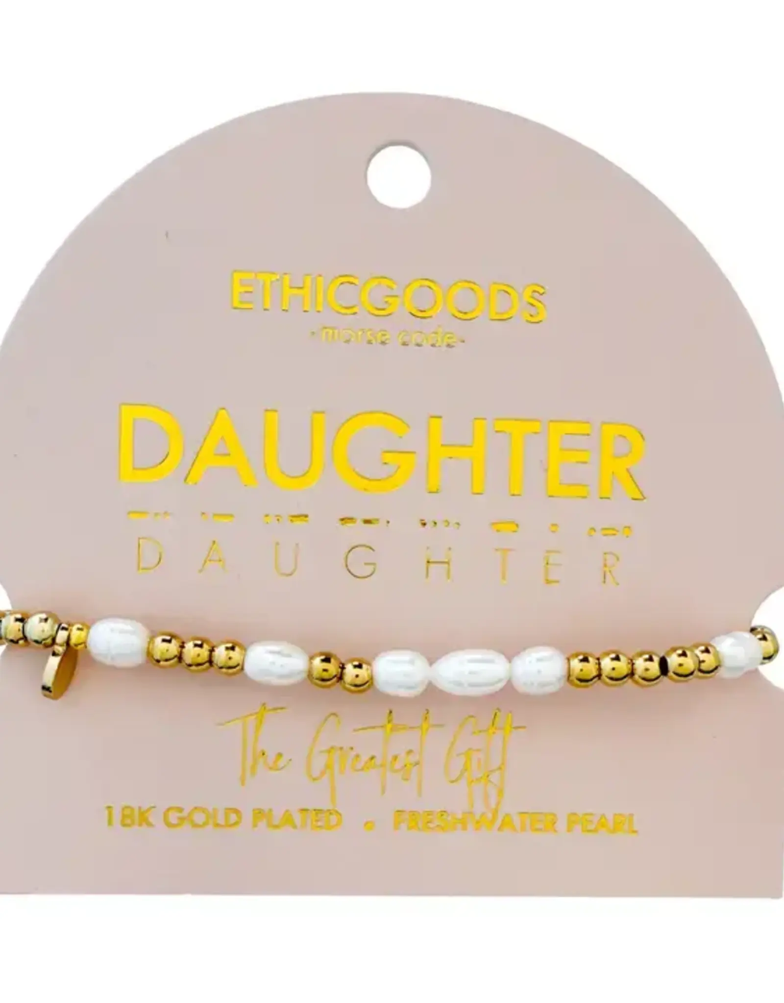 EthicGoods Morse Code Bracelet: Daughter (Pearl & Gold)