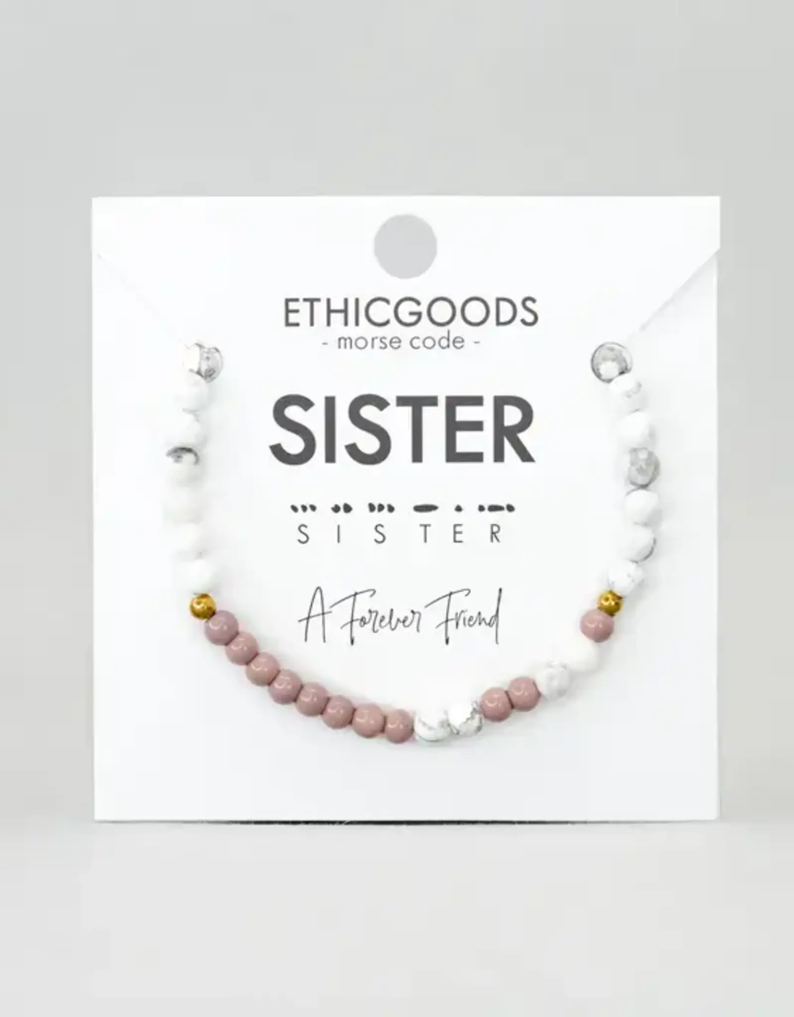 EthicGoods Morse Code Matching Bracelets: Sister (Lilac & Howlite)
