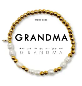 EthicGoods Morse Code Bracelet: Grandma (Pearl & Gold)