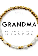 EthicGoods Morse Code Bracelet: Grandma (Pearl & Gold)
