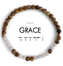 EthicGoods Morse Code Bracelet: Grace (Tan Picture Jasper & Frosted White Quartz)