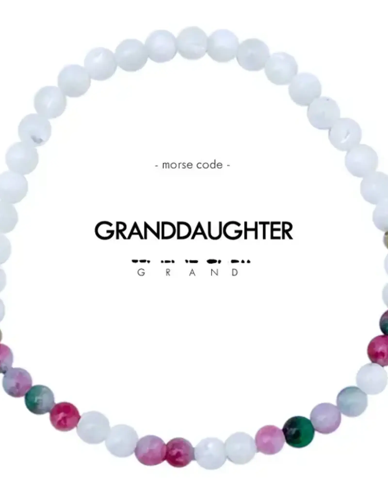 EthicGoods Morse Code Bracelet: Granddaughter (Watermelon Jasper & Mother of Pearl)