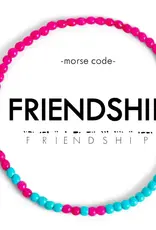 EthicGoods 3mm Morse Code Bracelet: Friendship (Blue Turquoise & Bright Pink)