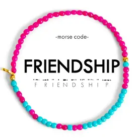EthicGoods 3mm Morse Code Bracelet: Friendship (Blue Turquoise & Bright Pink)