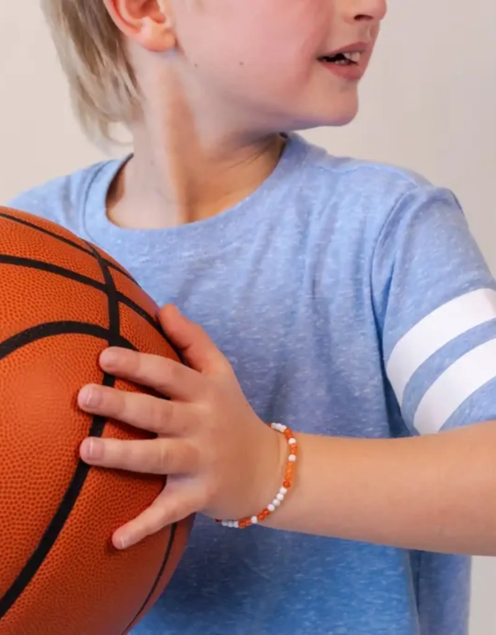 EthicGoods Mini Kids Morse Code Bracelet: Basketball (Orange & Howlite)