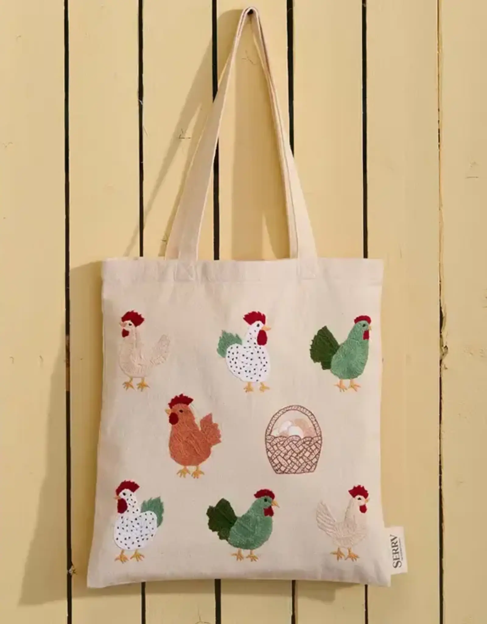 Serrv Happy Hens Embroidered Tote Bag