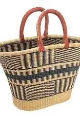 African Market Baskets V-Shaped Oval Bolga Basket (Neutral)