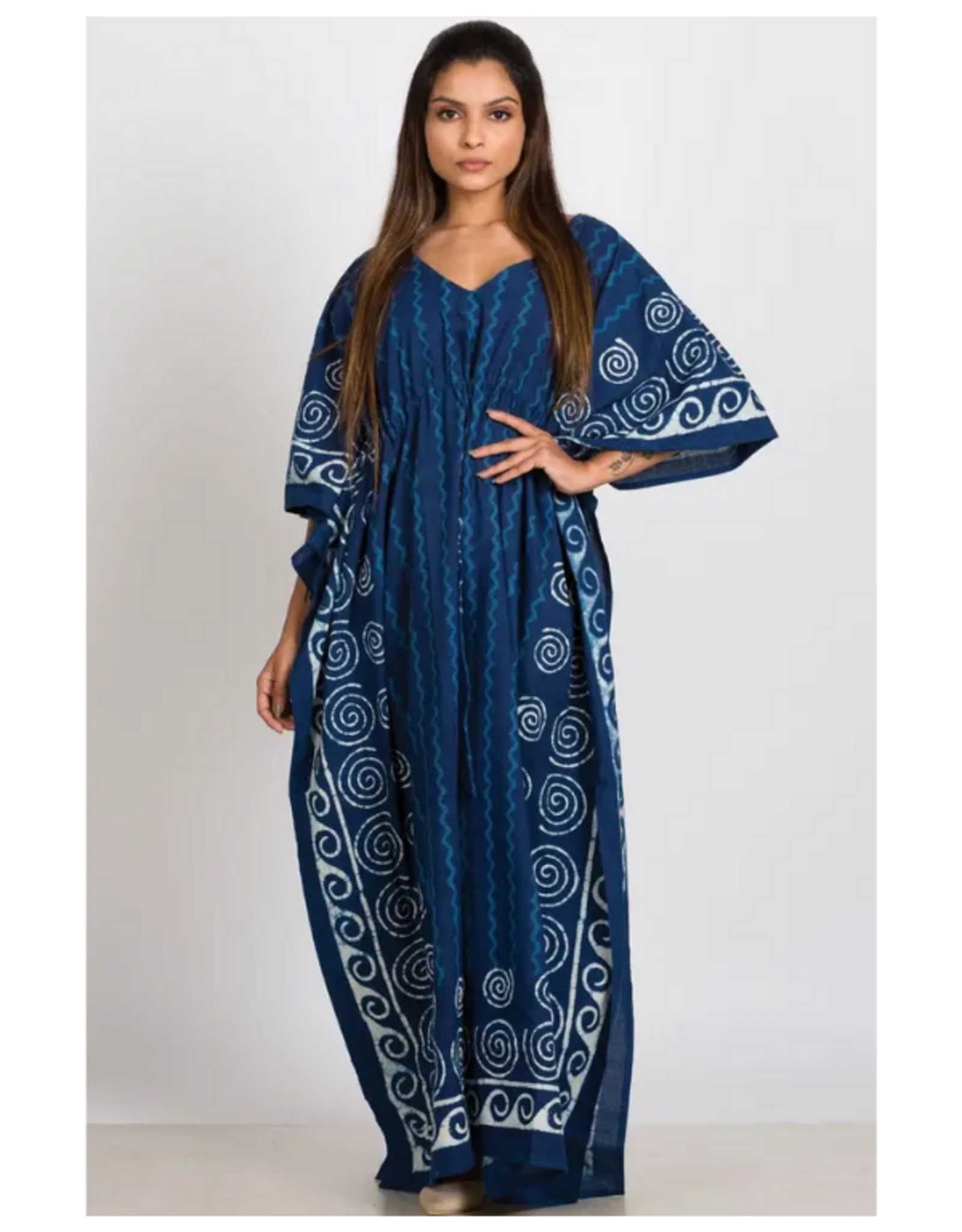 Sevya Handmade Spiral Block-Printed Caftans - Indigo