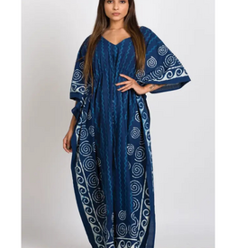 Sevya Handmade Spiral Block-Printed Caftans - Indigo