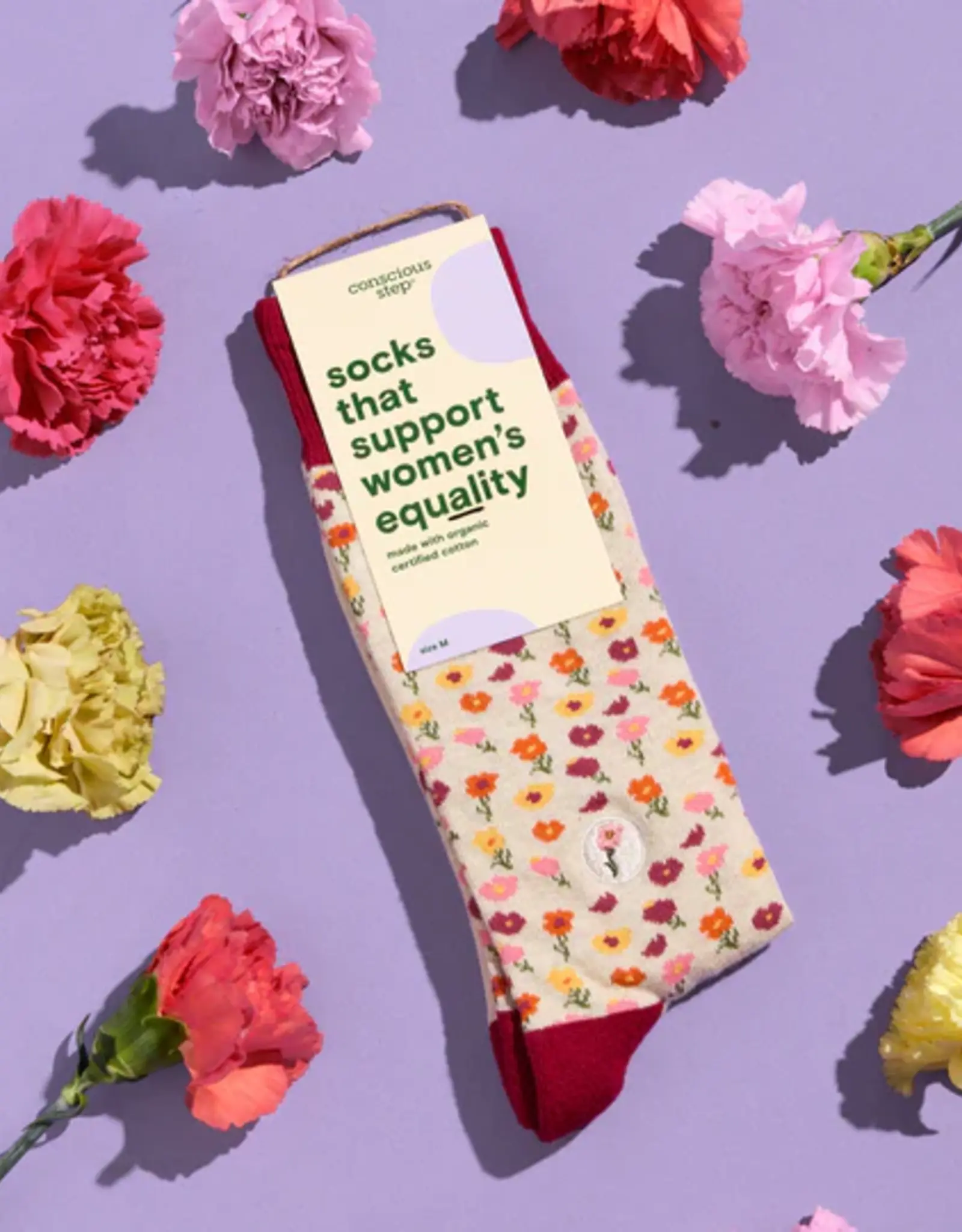 Conscious Step Socks for Women's Equality (Pink Floral)