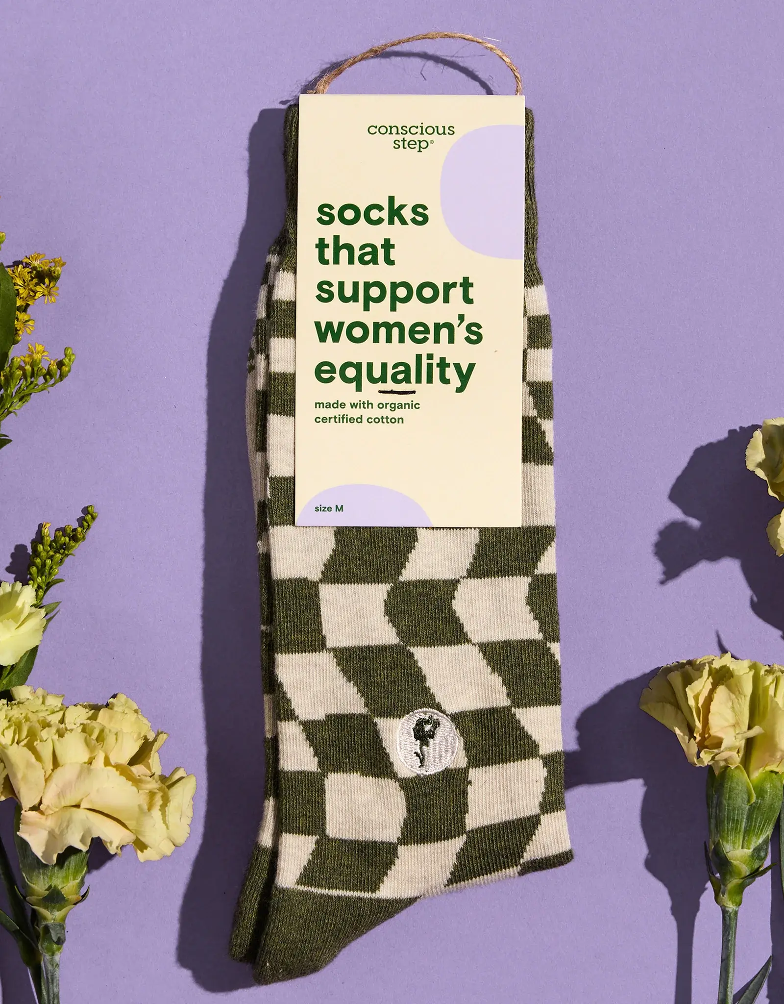 Conscious Step Socks for Women's Equality (Green Checkered)