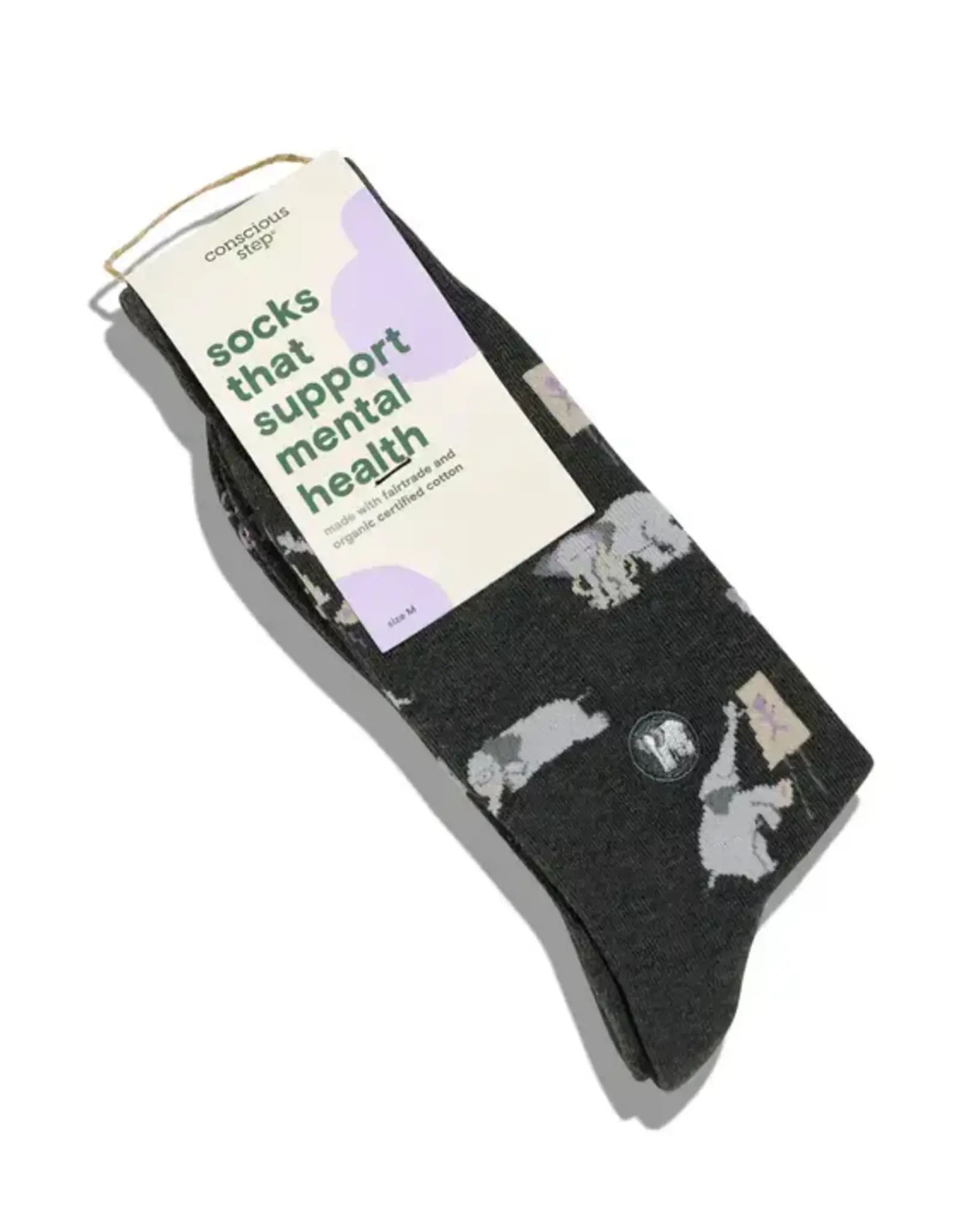 Conscious Step Socks that Support Mental Health (Gray Elephants)