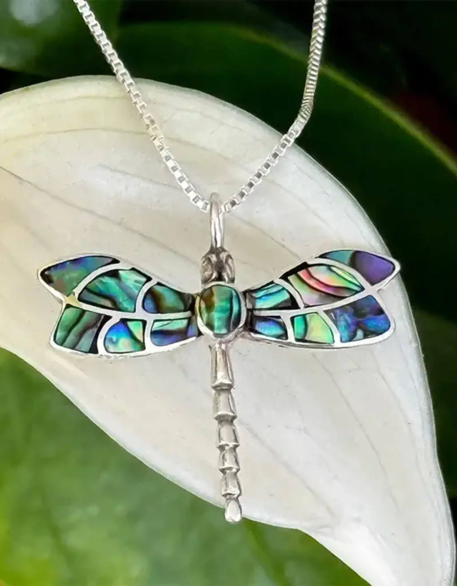 Women's Peace Collection Abalone Dragonfly Necklace - Sterling Silver