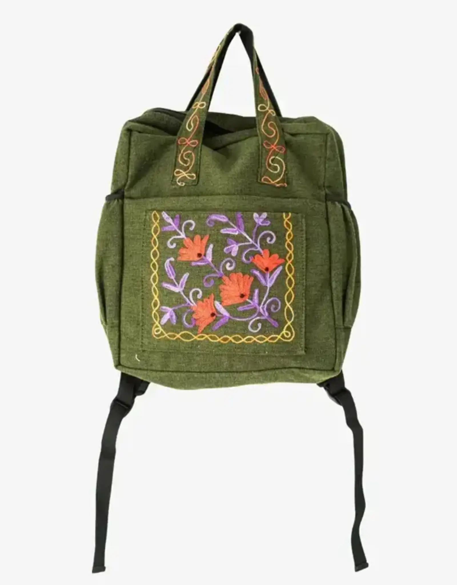 Ganesh Himal Handcrafted Embroidered Heavy Cotton Backpack W Handles