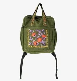Ganesh Himal Handcrafted Embroidered Heavy Cotton Backpack W Handles