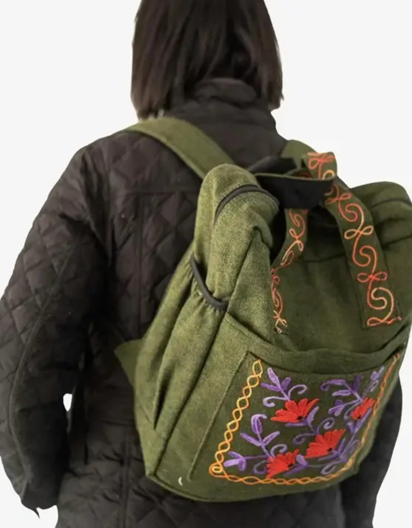 Ganesh Himal Handcrafted Embroidered Heavy Cotton Backpack W Handles