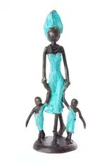 Swahili African Modern Bronze Mother & Children Sculpture