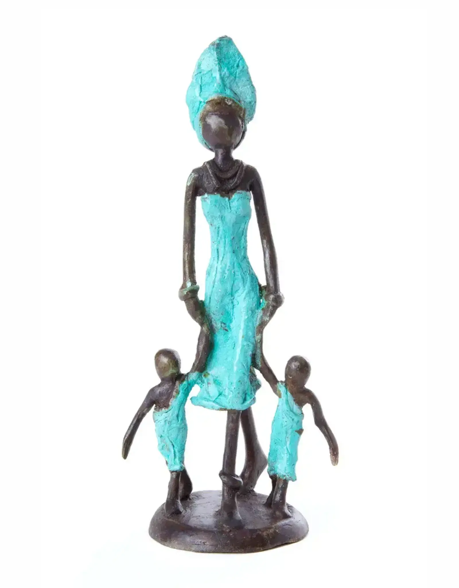 Swahili African Modern Bronze Mother & Children Sculpture
